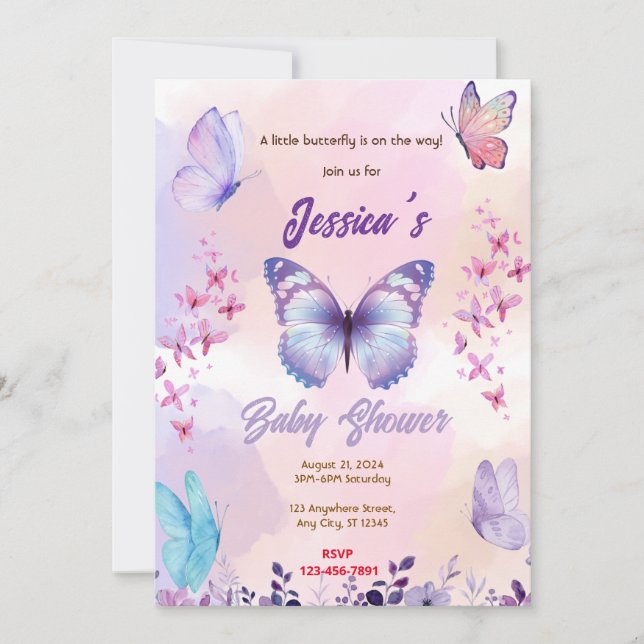 Invitation Baby shower papillon (Devant)