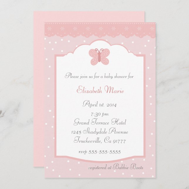 Invitation Baby shower papillon (Devant / Derrière)