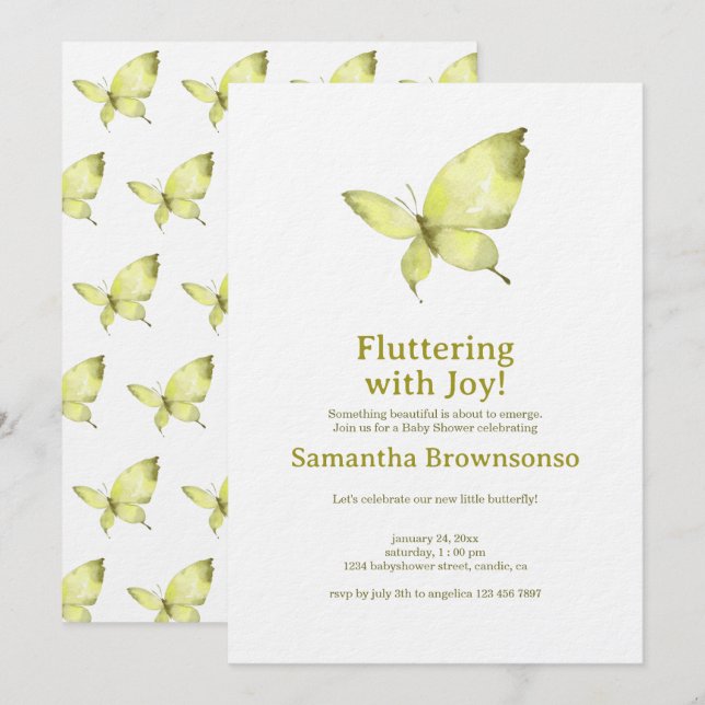 Invitation Baby Shower Papillon (Devant / Derrière)