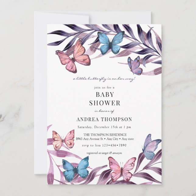 Invitation Baby Shower Papillon (Devant)