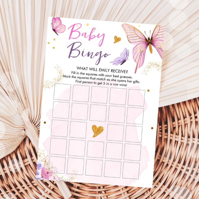 Invitation Baby shower papillon Bingo Jeu Rose Gold Girl (Créateur téléchargé)