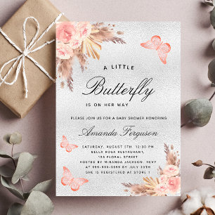 Invitation Baby shower papillon blush pampas argent