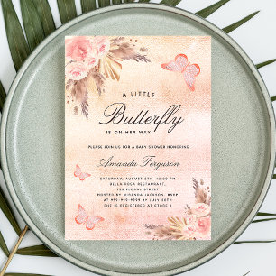Invitation Baby shower papillon blush pampas herbe luxe