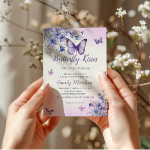Invitation Baby shower papillon Boho Purple Floral Girl