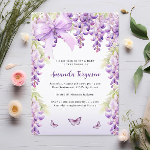 Invitation Baby shower papillon de fleurs mauve de bactéries