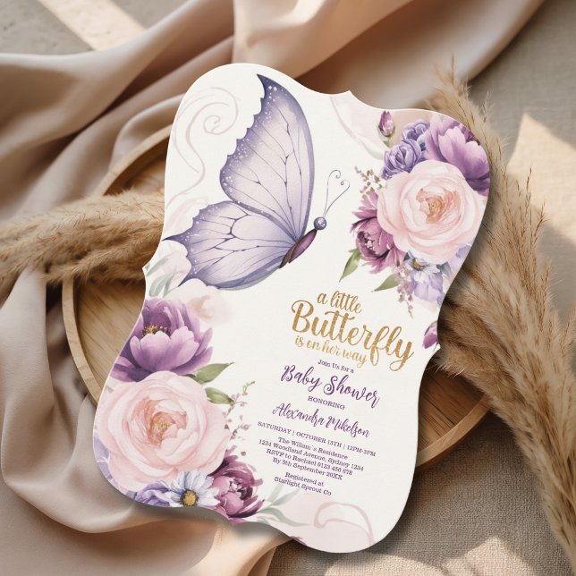 Invitation Baby Shower Papillon Élégant Fleurit (Créateur téléchargé)