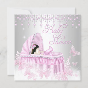 Invitation Baby Shower Papillon Étincelle Rose Argent
