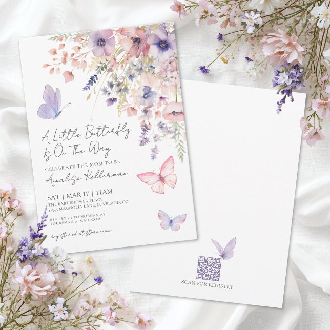 Invitation Baby Shower Papillon Fleur Sauvage (Butterfly Wildflower Baby Shower Invitation)