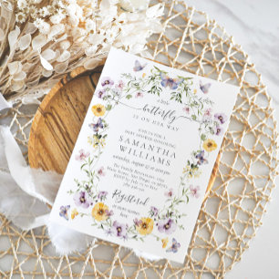 Invitation Baby shower papillon Fleur sauvage