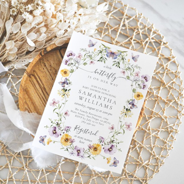 Invitation Baby shower papillon Fleur sauvage (Créateur téléchargé)