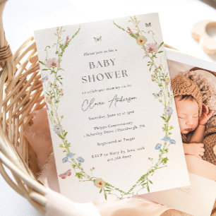Invitation Baby shower papillon fleur sauvage