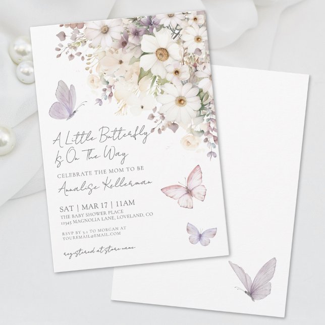 Invitation Baby Shower Papillon Fleur Sauvage (Butterfly Wildflower Baby Shower Invitation)