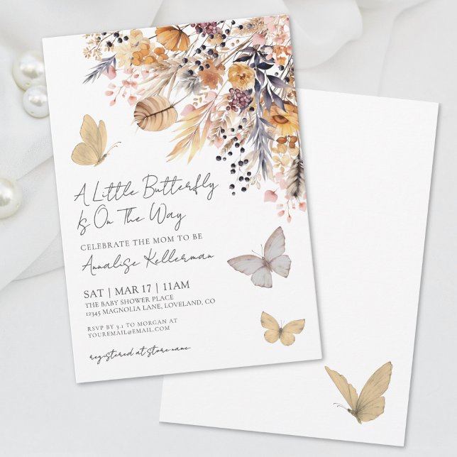 Invitation Baby Shower Papillon Fleur Sauvage (Butterfly Wildflower Fall Baby Shower Invitation)