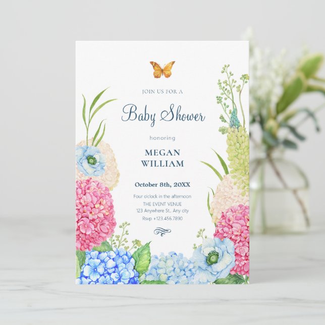 Invitation Baby shower papillon fleuri (Debout devant)