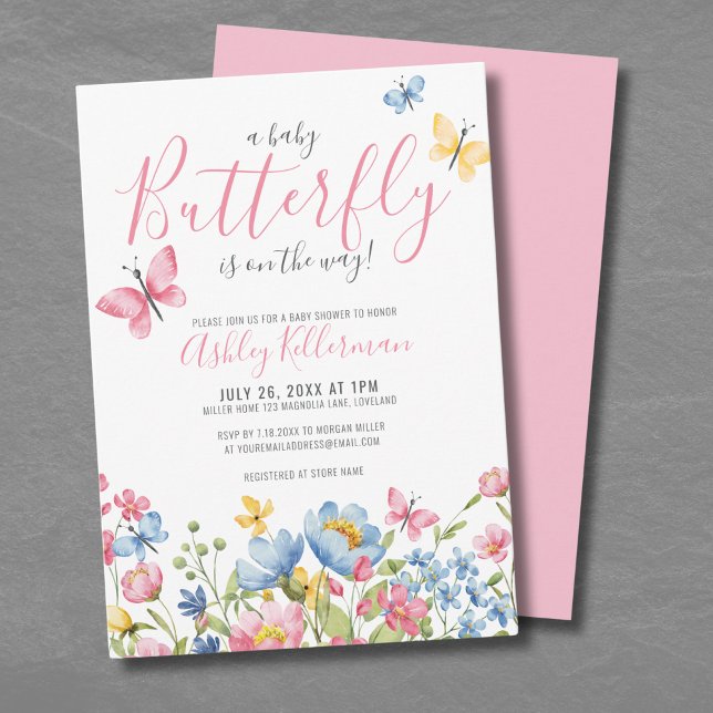Invitation Baby Shower Papillon Floral (Floral Butterfly Baby Shower Invitation)
