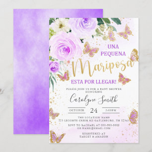 Invitation Baby shower papillon floral lavande en espagnol
