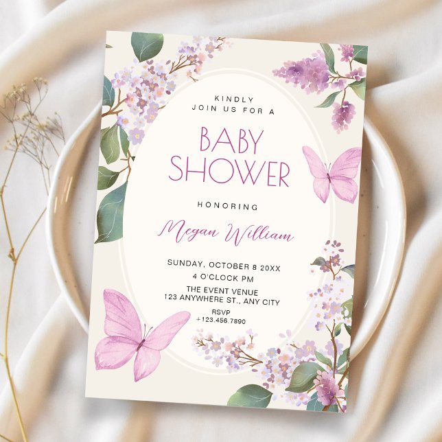 Invitation Baby shower papillon floral lilac (Créateur téléchargé)
