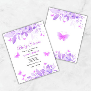 Invitation Baby shower papillon floral violet budg