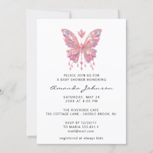 Invitation Baby shower Papillon Girl Cristaux à la broche bla