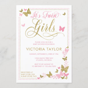 Invitation Baby shower papillon Invitation, Rose, Or