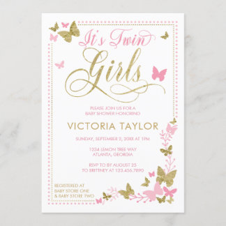 Invitation Baby shower papillon Invitation, Rose, Or