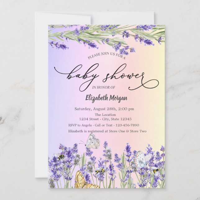 Invitation Baby shower papillon Lavander (Devant)