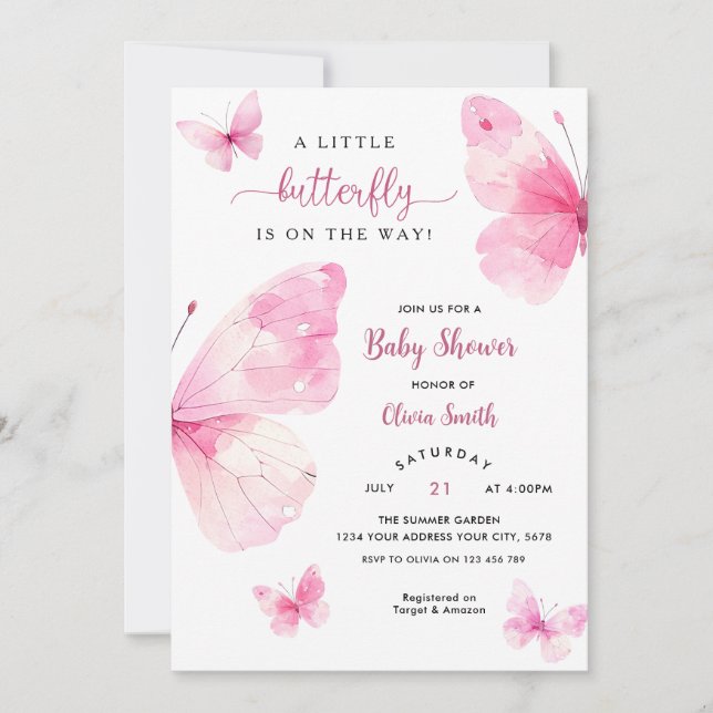 Invitation Baby Shower Papillon Mignon (Devant)