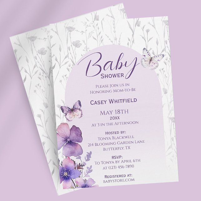 Invitation Baby Shower Papillon Moderne Bohème Fille (Pastel Purple Butterfly Girl Baby Shower Invitation
)