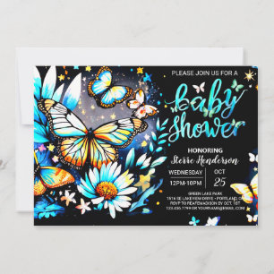 Invitation Baby shower papillon modifiable bleu garçon