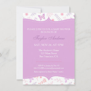 Invitation Baby Shower Papillon Motif Floral Élégant