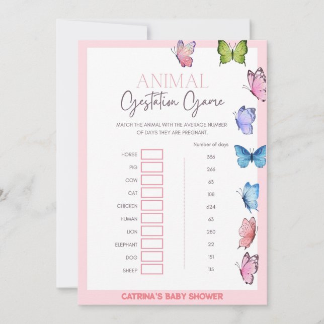 Invitation Baby shower papillon - Nom modifiable, 5x7 (Devant)