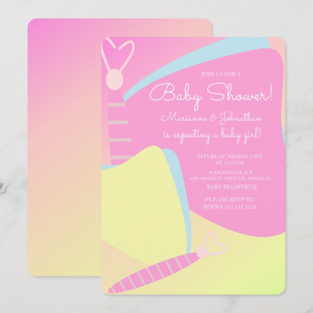 Invitation Baby Shower Papillon Ombré Rose (Devant / Derrière)