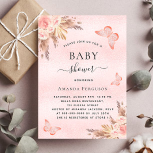 Invitation Baby shower papillon pampas herbe flush florales
