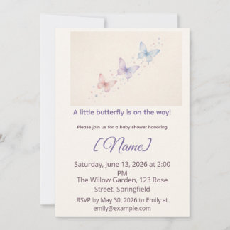 Invitation Baby Shower Papillon Pastel, Modifiable