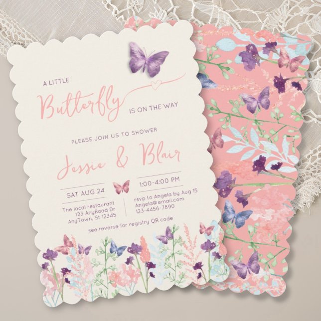 Invitation Baby shower Papillon Pastel Peach Lavender (Créateur téléchargé)
