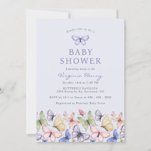 Invitation Baby shower papillon pourpre
