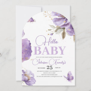 Invitation Baby shower papillon pourpre, fleurs