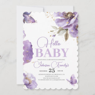 Invitation Baby shower papillon pourpre, fleurs