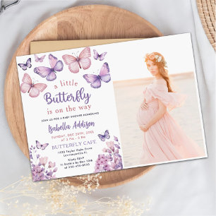 Invitation Baby shower papillon Purple Floral Girl Photo