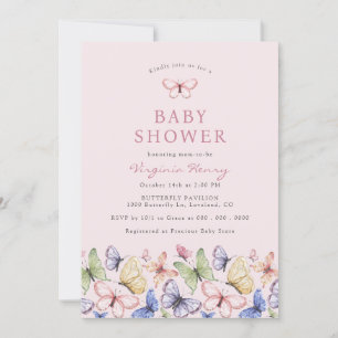 Invitation Baby Shower Papillon Rose