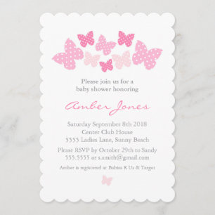 Invitation Baby shower papillon - rose