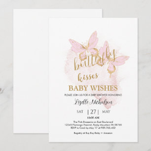Invitation Baby shower papillon rose