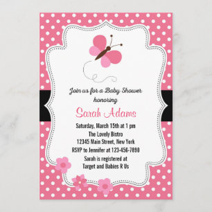 Invitation Baby shower Papillon rose
