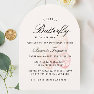 Invitation Baby shower papillon rose beige fille