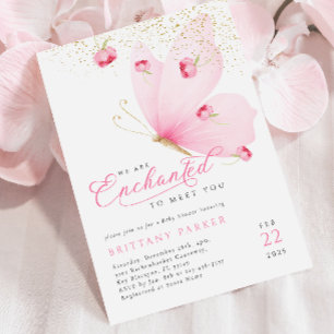 Invitation Baby shower papillon rose enchanté