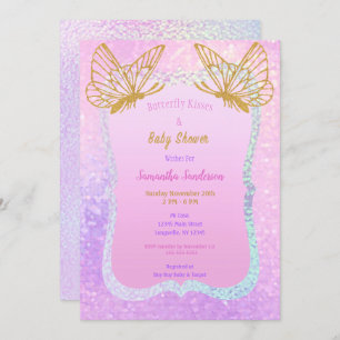 Invitation Baby shower papillon Rose et Gold Butterfly Kiss