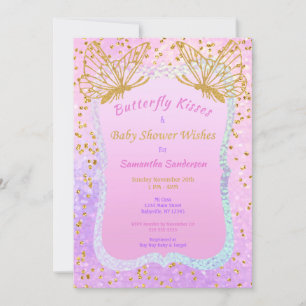 Invitation Baby shower papillon rose et or Confetti