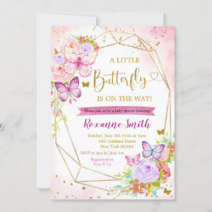 Invitation Baby shower papillon rose et pourpre