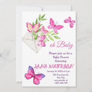Invitation Baby shower papillon rose et vert