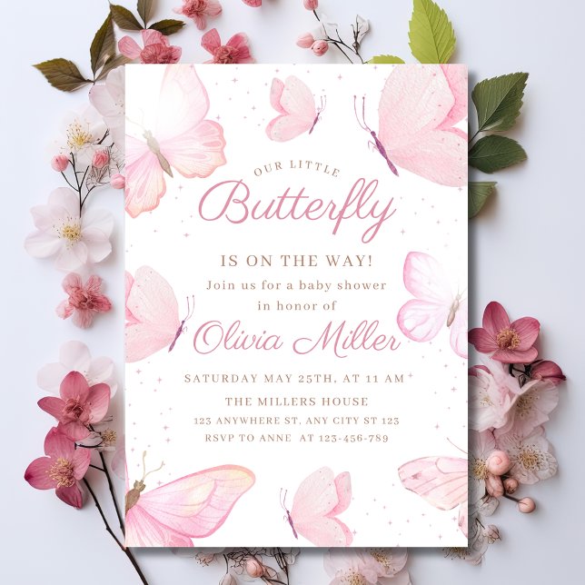 Invitation Baby Shower Papillon Rose Fête de Jardin Bébé Fill (Créateur téléchargé)